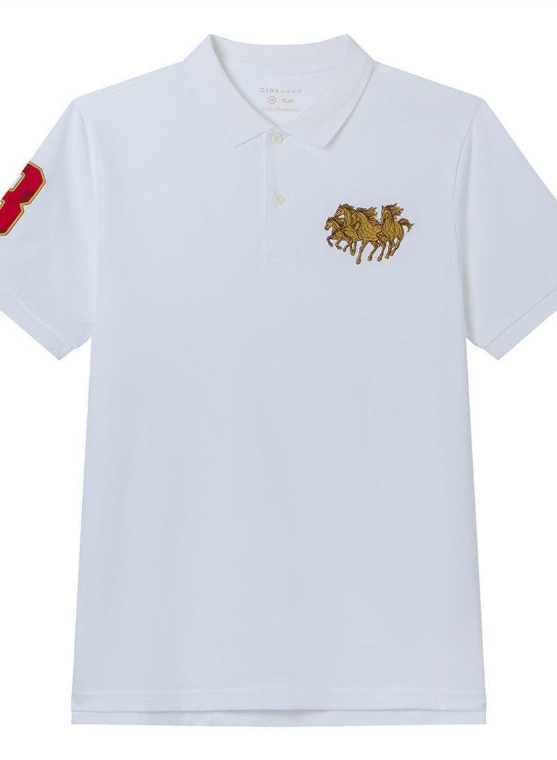 GIORDANO Men’s Slim Fit LNY Embroidery Lycra Pique Polo - Image 3